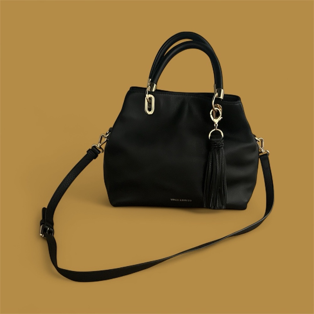 Vince Camuto Black Pebble Leather Elva Bag 2 Way Satchel/Shoulder Bag